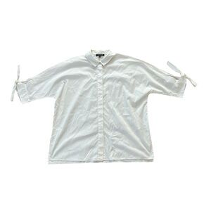 Lafayette 148 New York Women Half Tie Sleeve Button Down Shirt White Size Medium